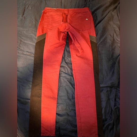 RARE rag & bone x Intermix Limited Edition DARK RED Jeans w/ Faux Leather Panel - Picture 4 of 10